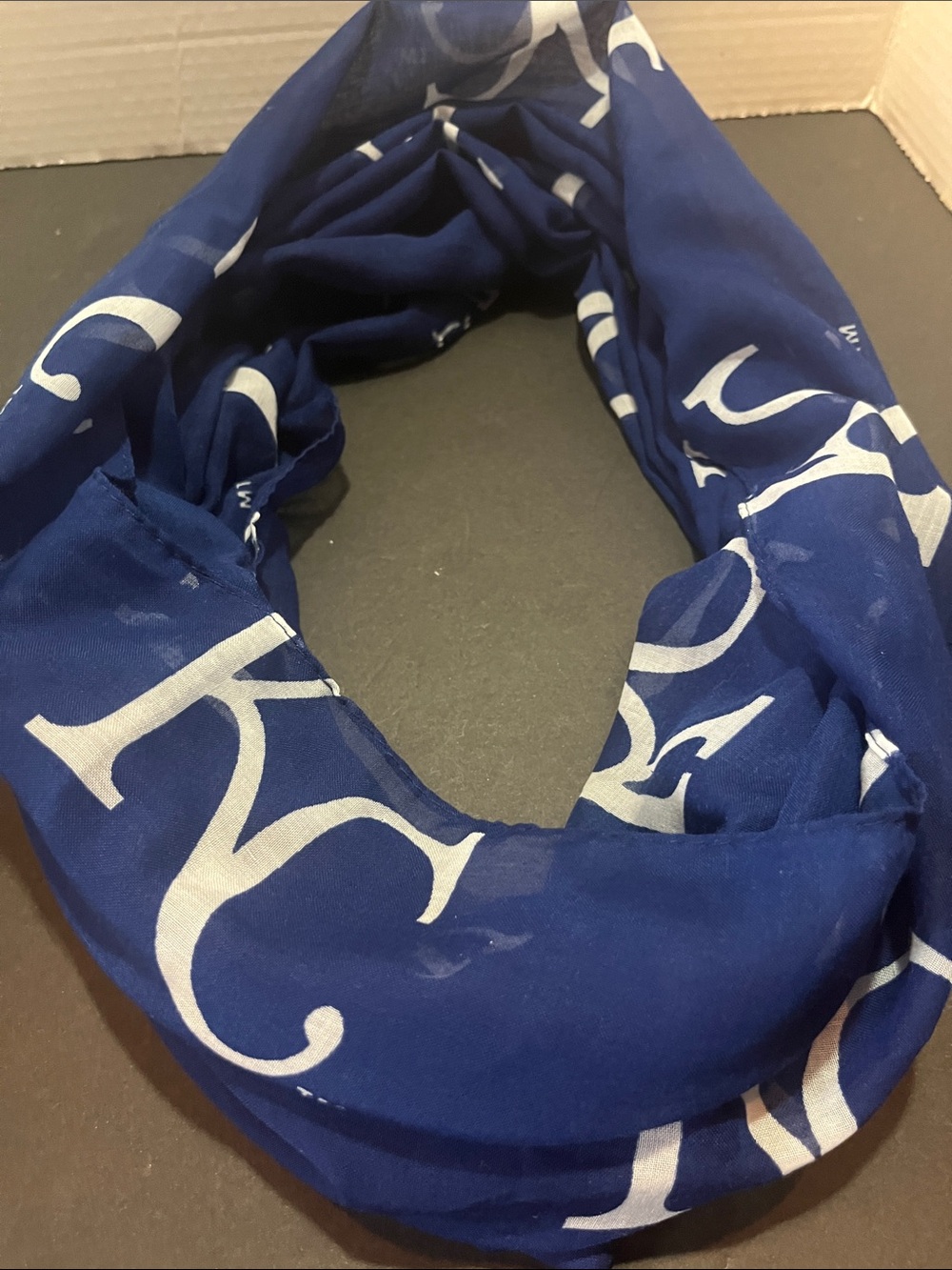Navy Blue Infinity Scarf with White Script Print
